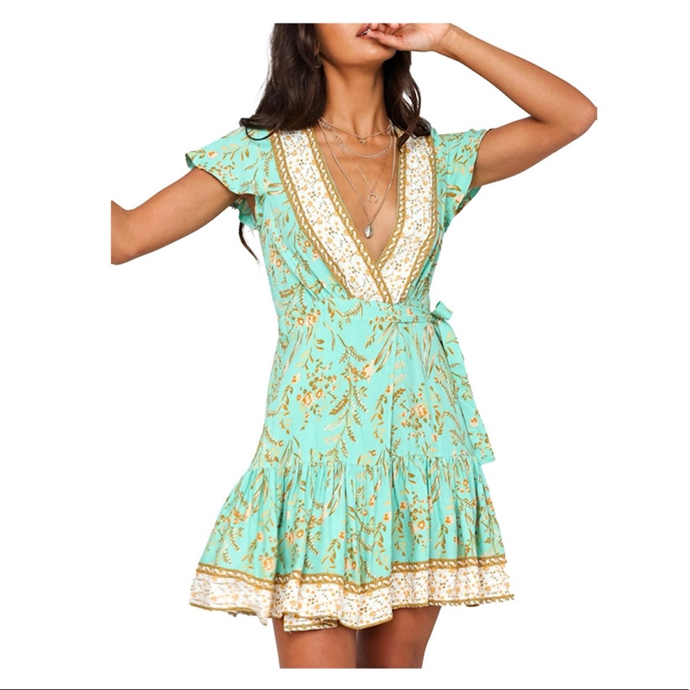 Women’s Summer Wrap Bohemian Floral Mini Dress